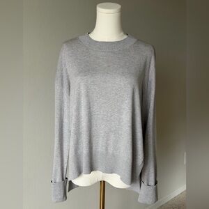 Massimo Dutti Dreamy Gray Silk Blend Crew Neck High-Low Hem Side Slits Sweater-S
